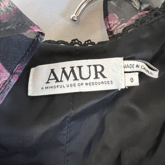 AMUR Rumi Black Purple Silk Wrap Midi Dress $798 - Picture 10 of 12